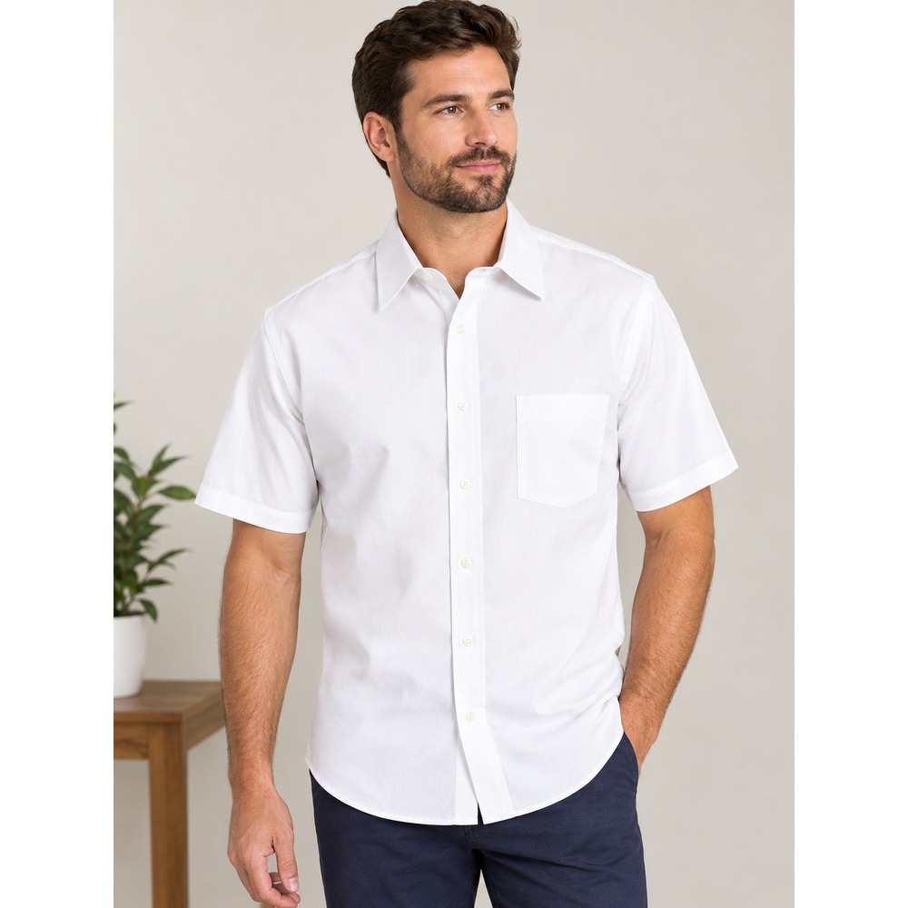 George Dress Shirt Mens L White NEW Short Sleeve Classic Fit Stretch Collar L/G